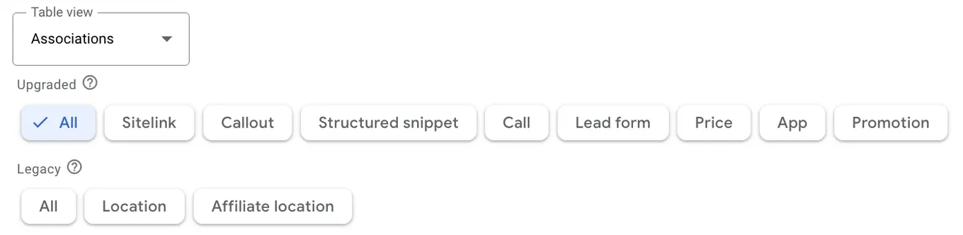 Ad Assets Options in Google Ads
