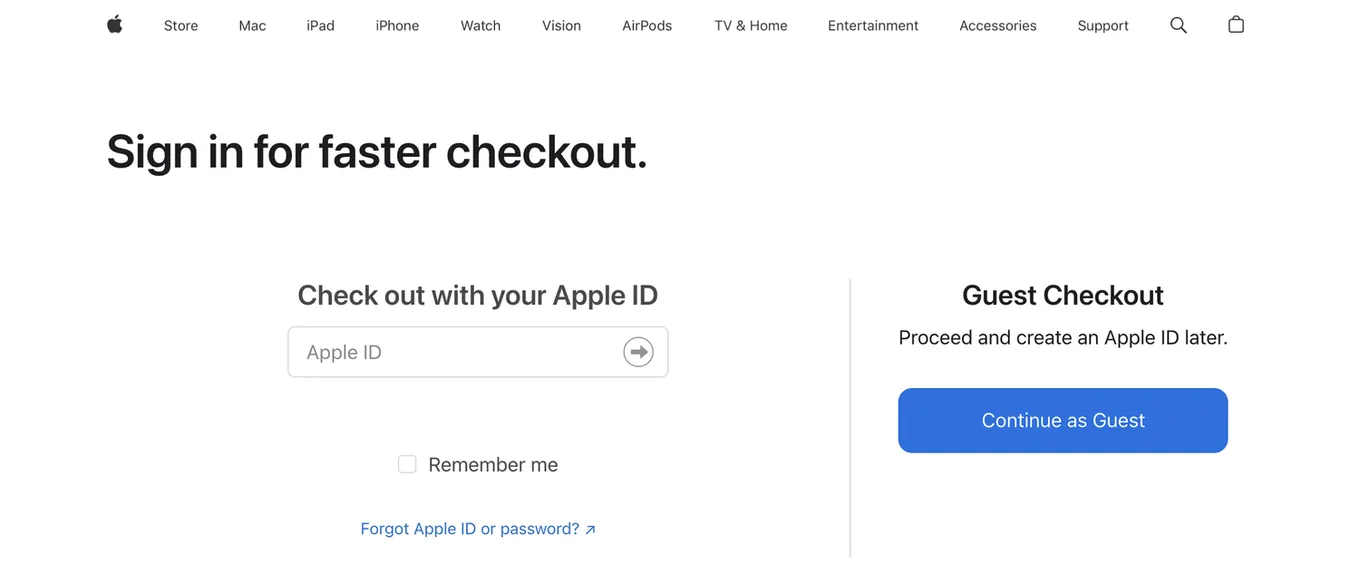 Apple.com Guest Checkout Option