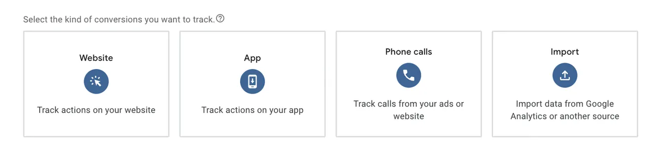 Conversion tracking options in Google Ads